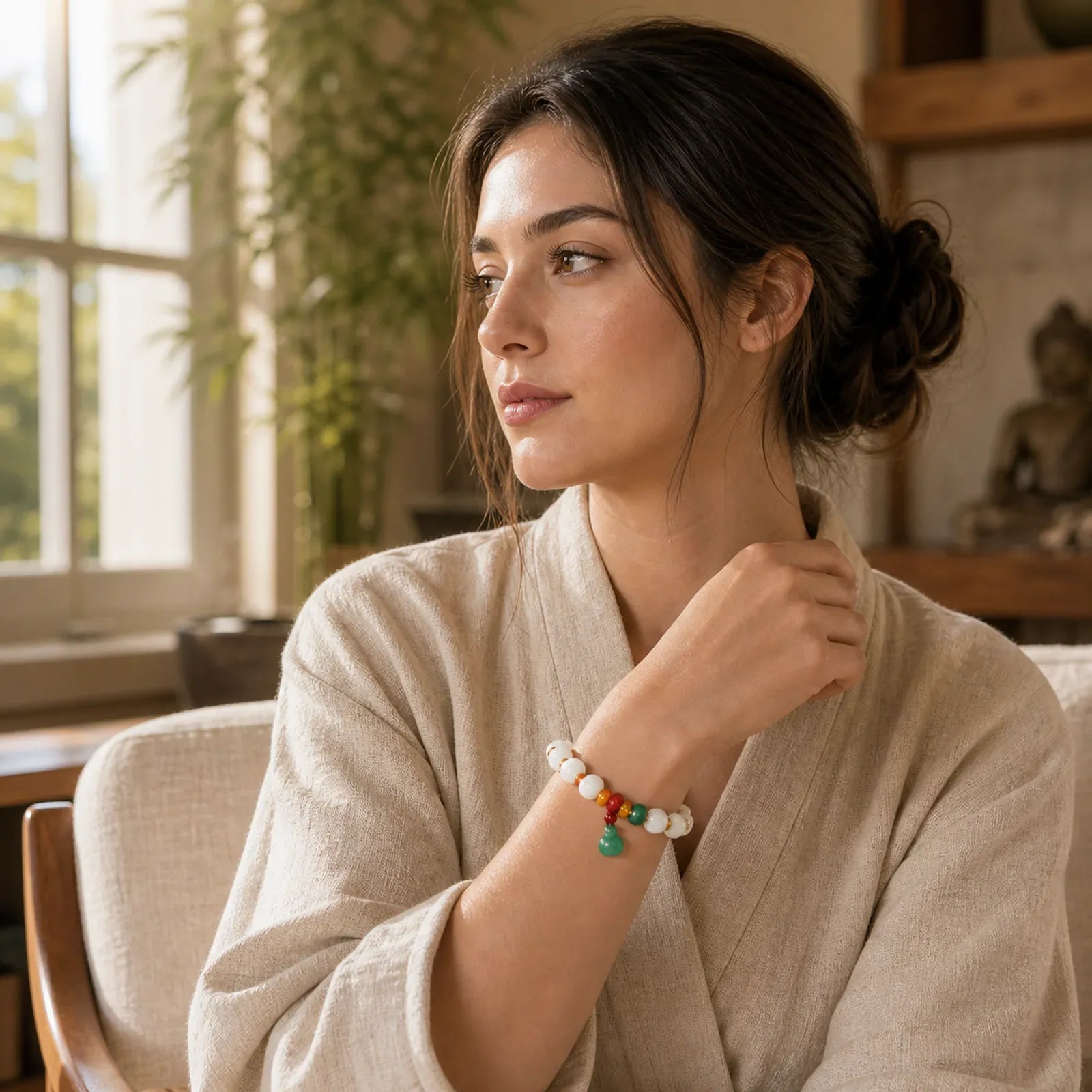 Natural Bodhi Seed Agate Bodhi Harmony Bracelet featuring Bodhi Seed, Jade, Red Agate