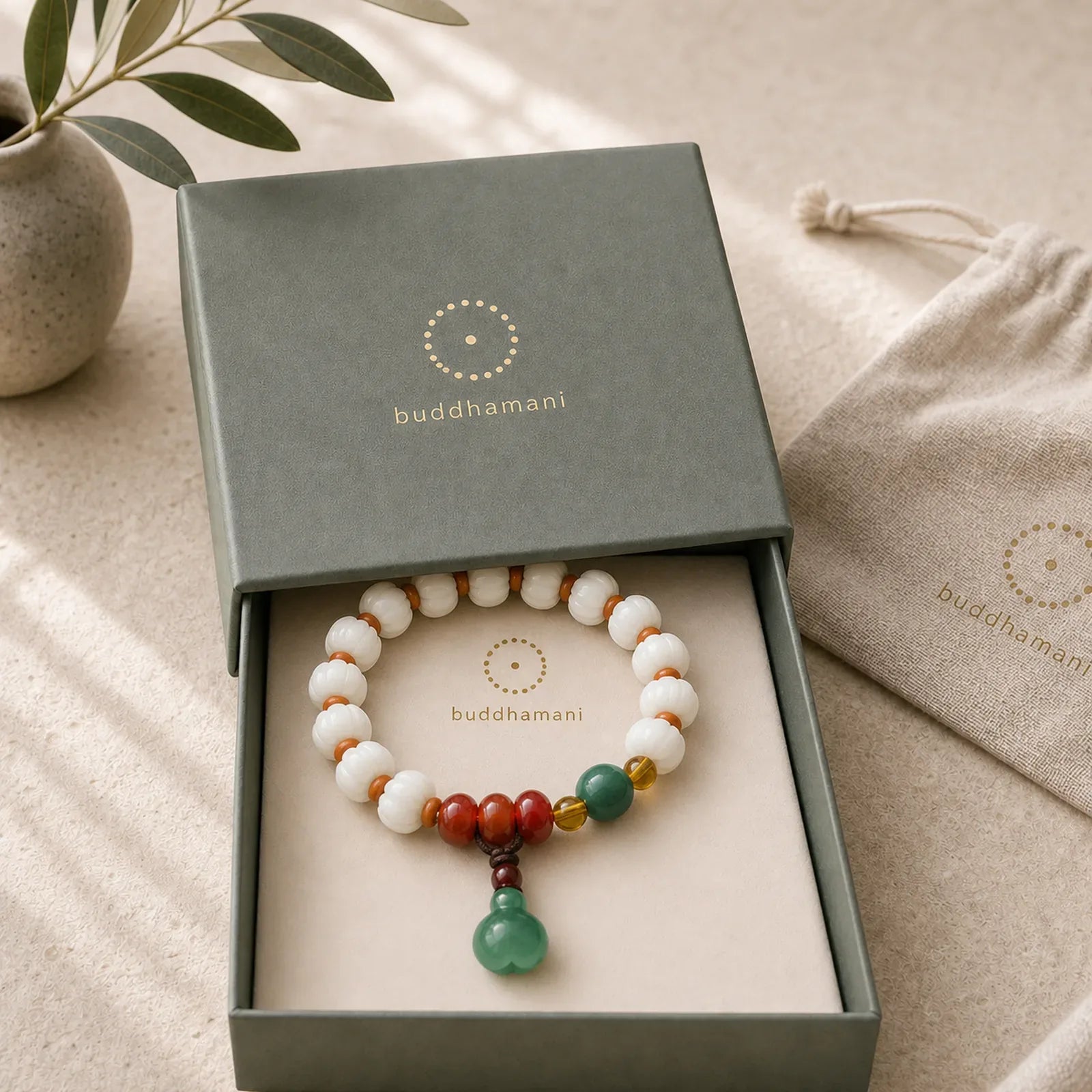 Natural Bodhi Seed Agate Bodhi Harmony Bracelet featuring Bodhi Seed, Jade, Red Agate