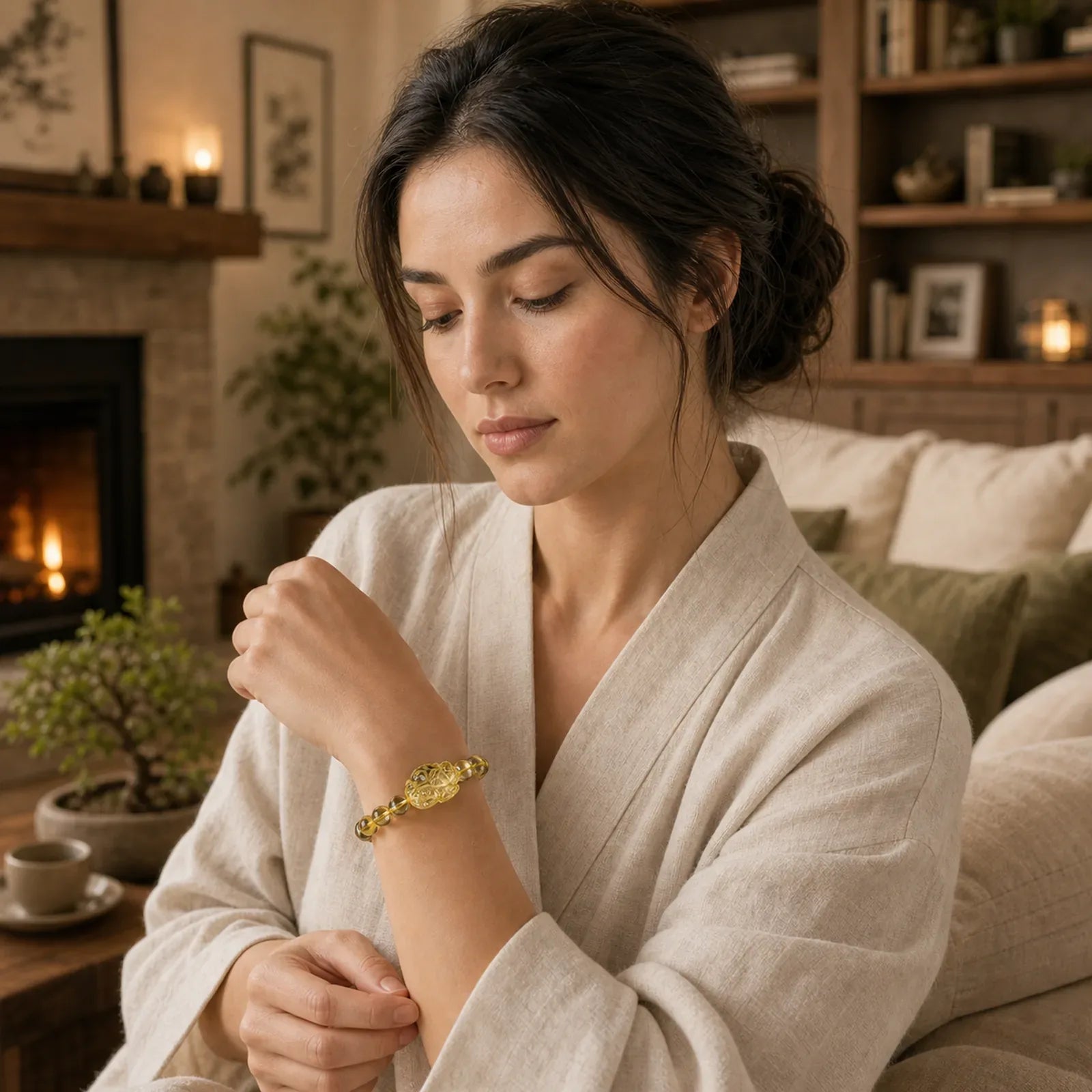Natural Citrine Pi Xiu Stretch Bracelet featuring Citrine, Pixiu