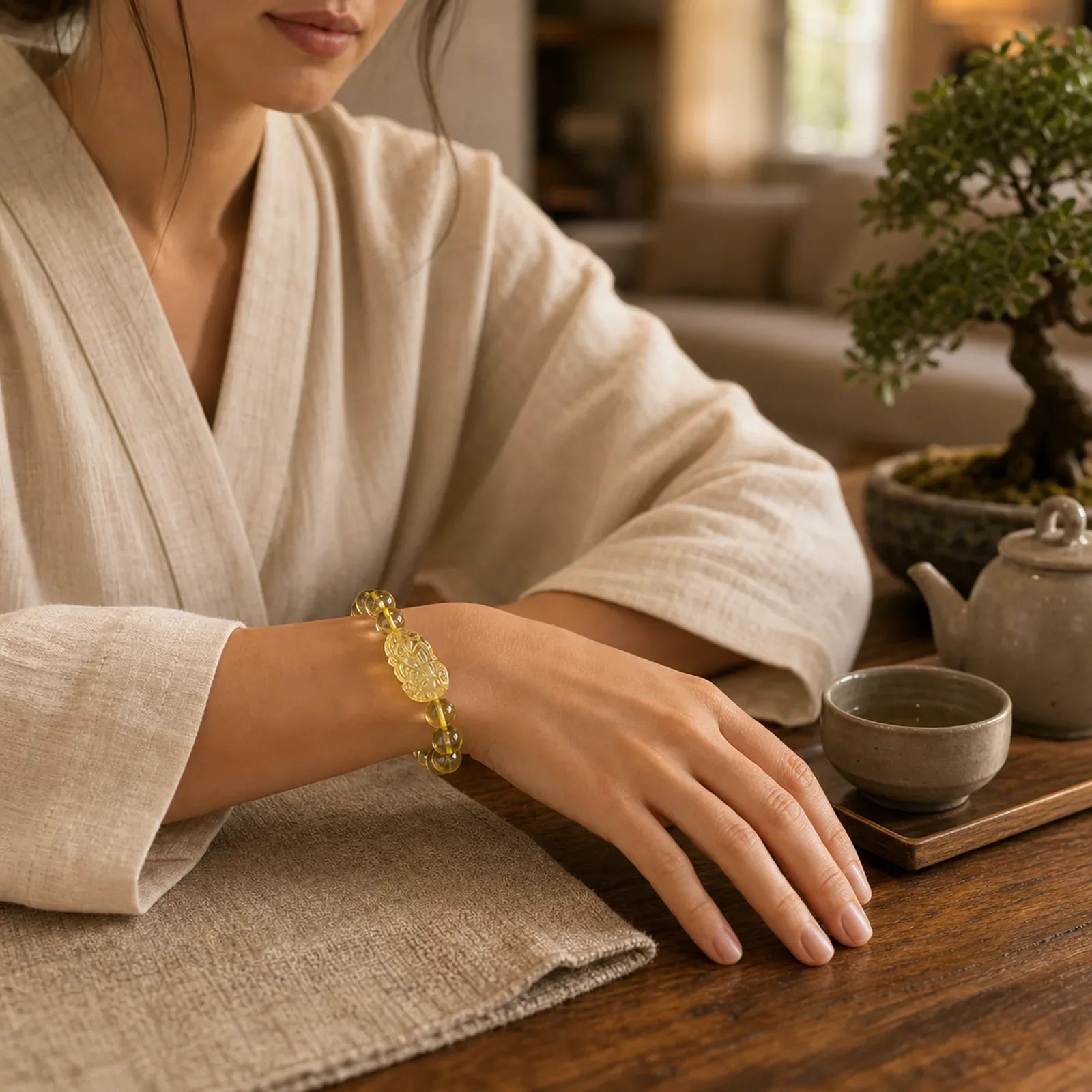 Natural Citrine Pi Xiu Stretch Bracelet featuring Citrine, Pixiu