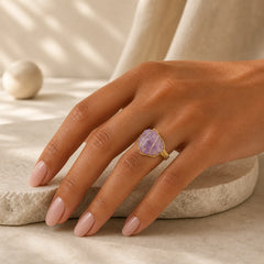 Natural Crystal Gemstone Amethyst Adjustable Ring (Extra 30% Off | USE CODE: FS30) featuring Amethyst, Fluorite, Clear Quartz / White Crystal
