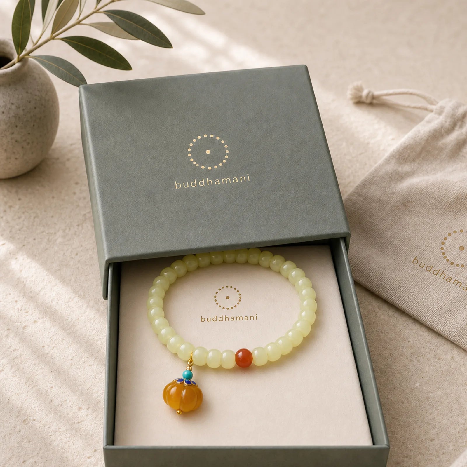 Natural Hetian Jade Pumpkin Amber Red Agate Crystal Prosperity Bracelet featuring Jade, Amber, Red Agate