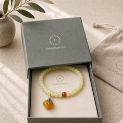 Natural Hetian Jade Pumpkin Amber Red Agate Crystal Prosperity Bracelet featuring Jade, Amber, Red Agate