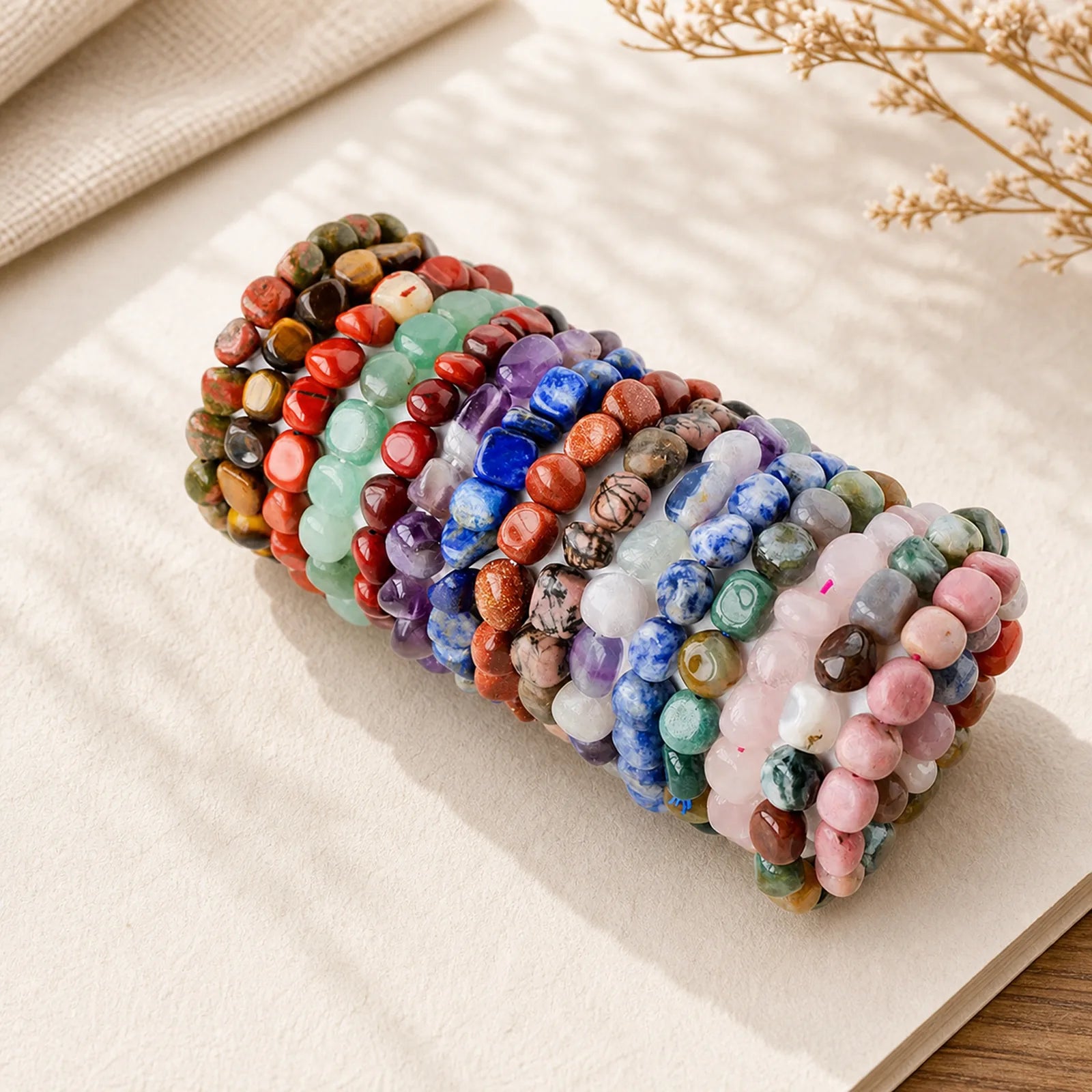 Natural Irregular Shape Crystal Stone Spiritual Awareness Bracelet featuring Amethyst, Clear Quartz / White Crystal, Opal