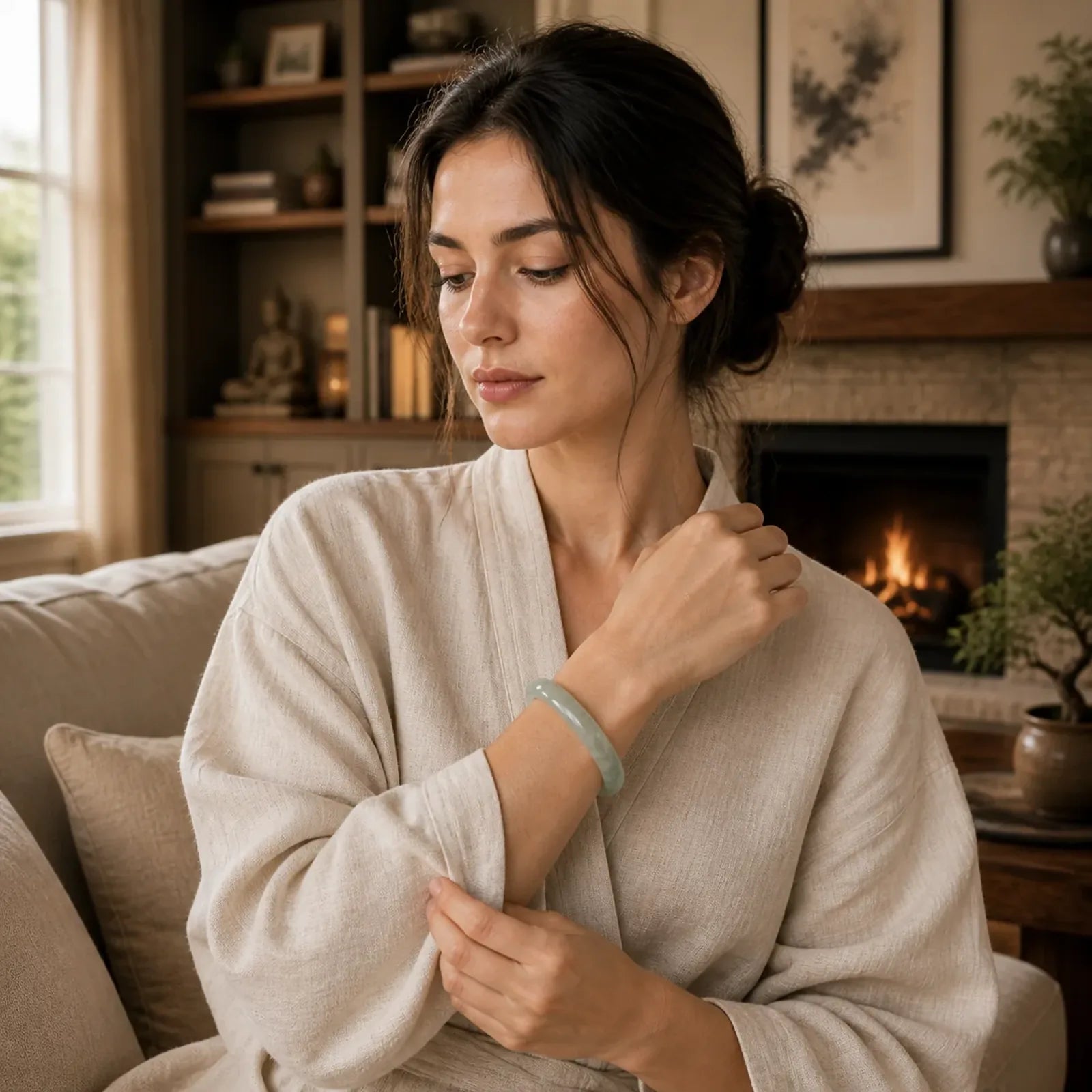 Natural Jade Luck Healing Bangle Bracelet featuring Jade