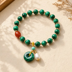 Natural Malachite Red Agate Bead Protection Charm Bracelet featuring Malachite, Red Agate