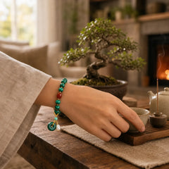 Natural Malachite Red Agate Bead Protection Charm Bracelet featuring Malachite, Red Agate