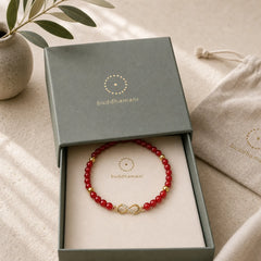 Natural Red Agate Endless Knot Four Leaf Clover Star Confidence String Bracelet featuring Red Agate, Cinnabar