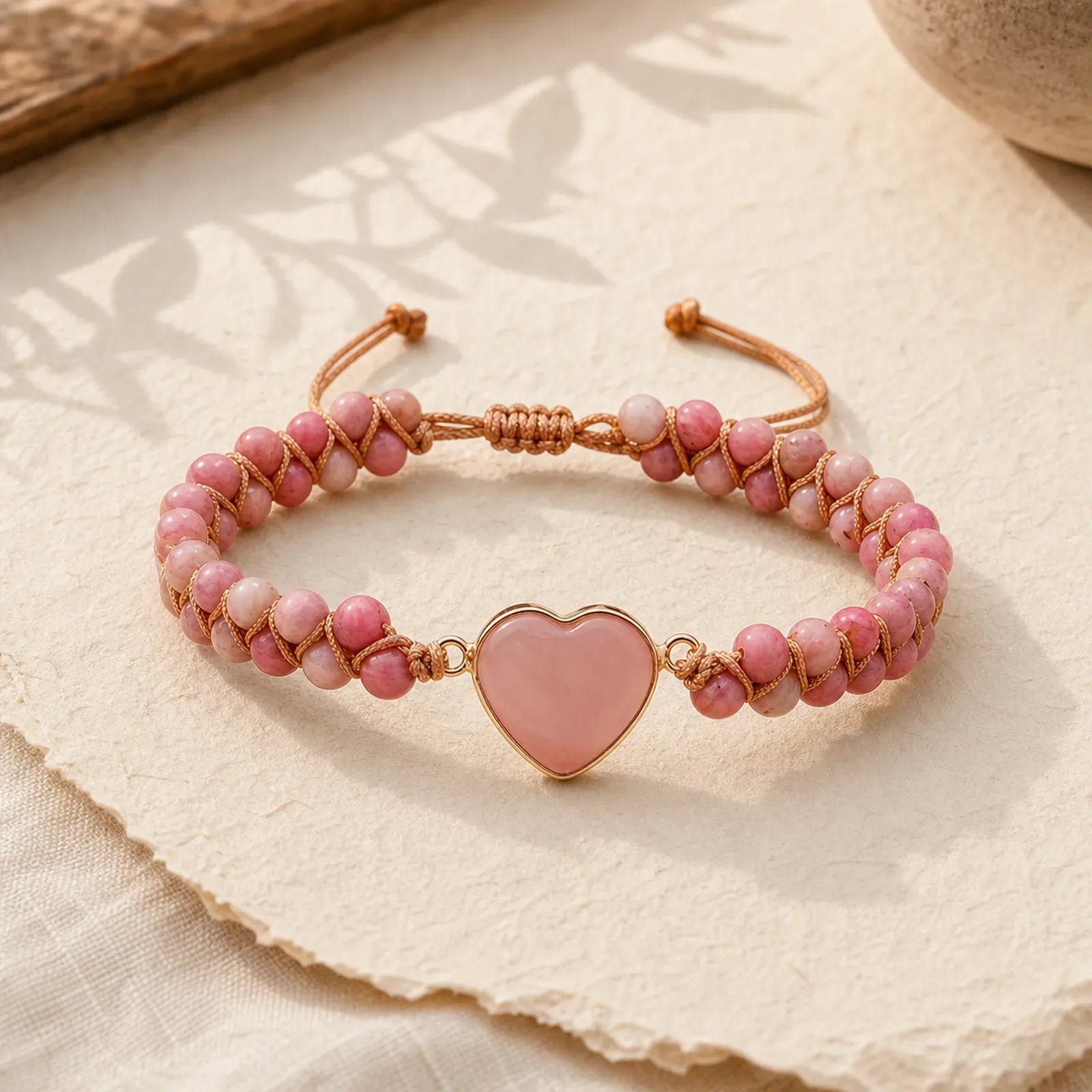 Natural Rhodonite Love Heart Healing Bracelet featuring Rhodonite