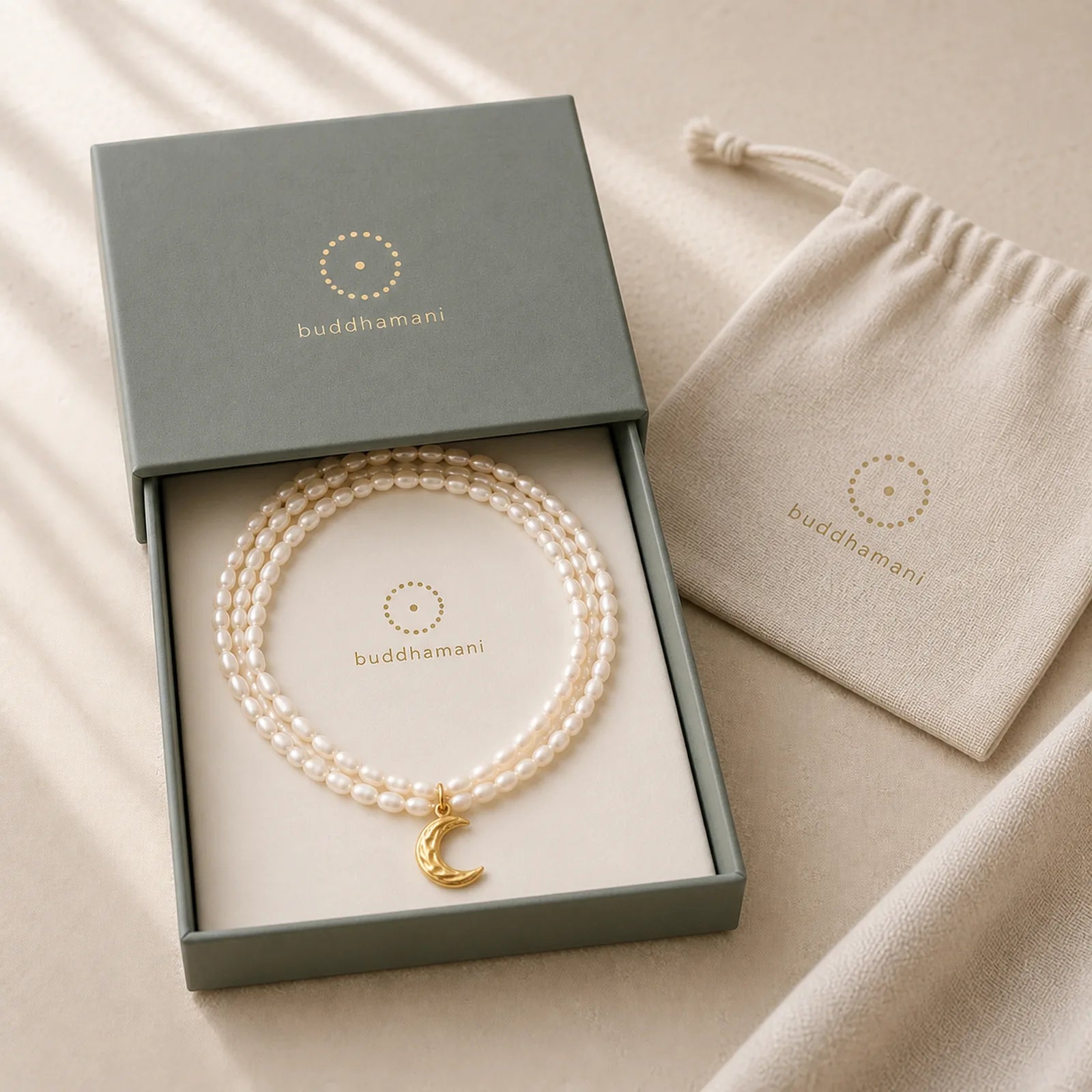 Pearl Crescent Moon Calm Necklace Pendant (Extra 35% Off | USE CODE: FS35) featuring Pearl, Titanium Steel