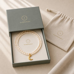 Pearl Crescent Moon Calm Necklace Pendant (Extra 35% Off | USE CODE: FS35) featuring Pearl, Titanium Steel