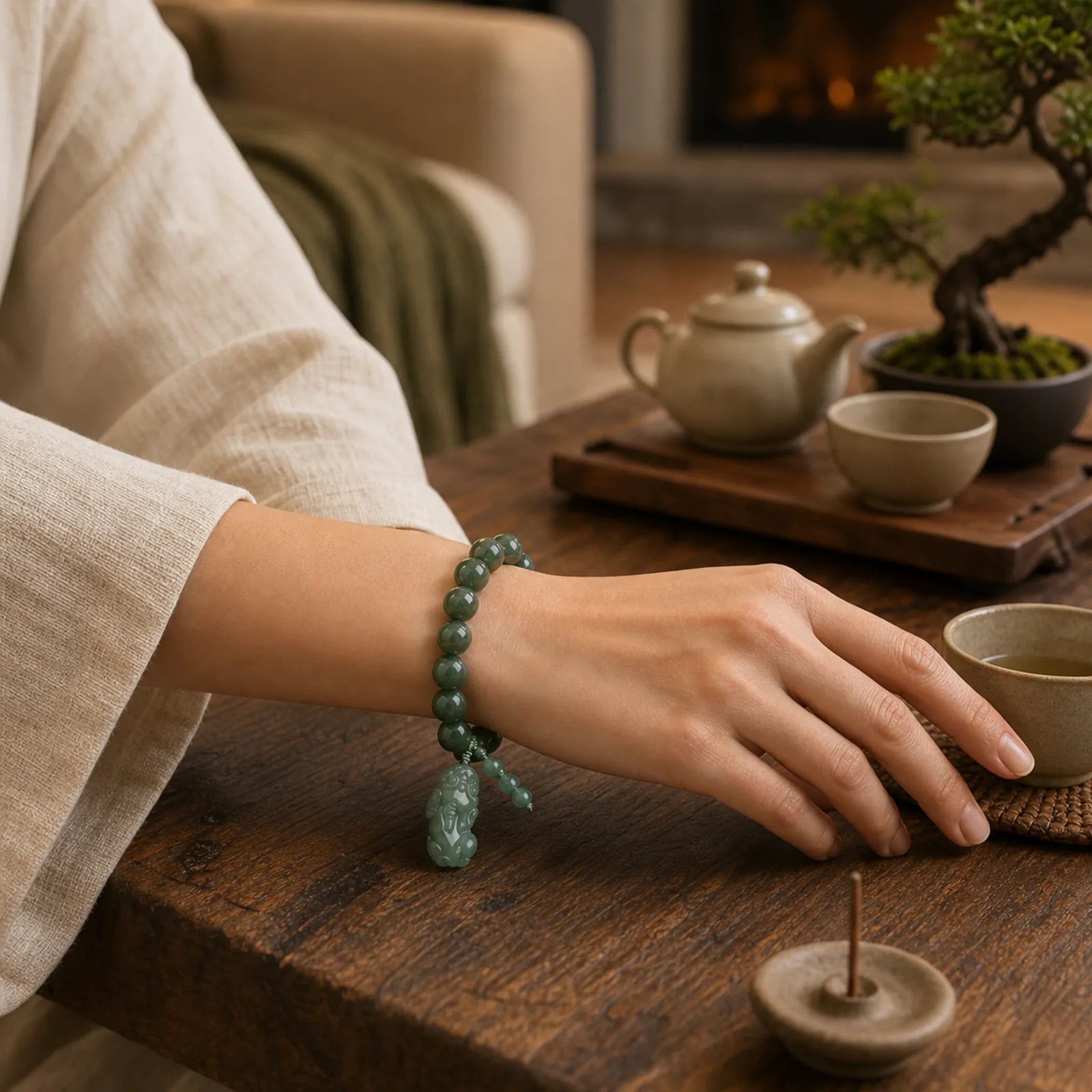 Tibetan Jade PiXiu Prosperity Bracelet featuring Jade, Pixiu