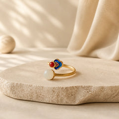 White Jade Auspicious Cloud Blessing Luck Ring featuring White Jade, Jade, Copper