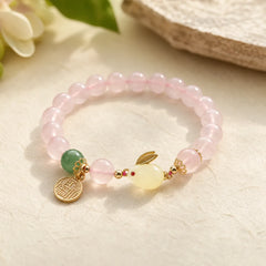 Year of the Rabbit Natural Pink Crystal Green Agate Bunny Love Happiness Bracelet featuring Pink Crystal, Green Agate, Jade