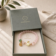 Year of the Rabbit Natural Pink Crystal Green Agate Bunny Love Happiness Bracelet featuring Pink Crystal, Green Agate, Jade
