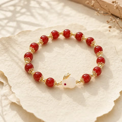 Year of the Rabbit Natural Red Agate White Jade Confidence Bracelet featuring Red Agate, White Jade, Jade