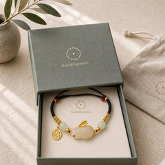 Year of the Rabbit Red Agate Jade Bunny Confidence String Bracelet featuring Red Agate, Jade, Evil Eye