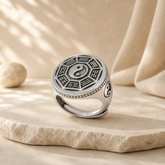 Yin Yang Balance Adjustable Ring featuring Yin Yang Symbol, Copper