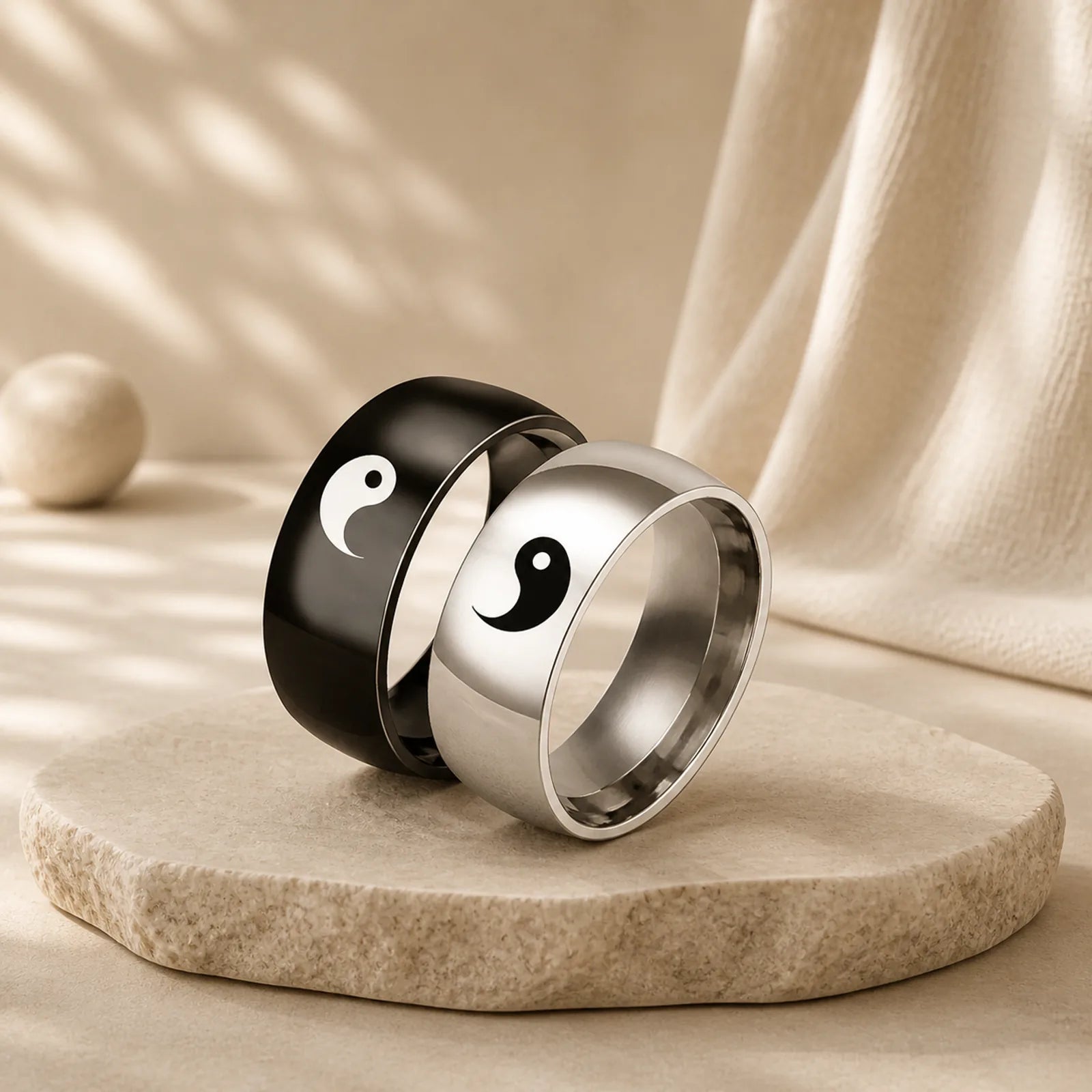 Yin Yang Balance Titanium Steel Couple Ring (Extra 40% Off | USE CODE: FS40) featuring Titanium Steel, Yin Yang Symbol