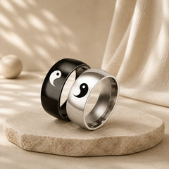 Yin Yang Balance Titanium Steel Couple Ring (Extra 40% Off | USE CODE: FS40) featuring Titanium Steel, Yin Yang Symbol
