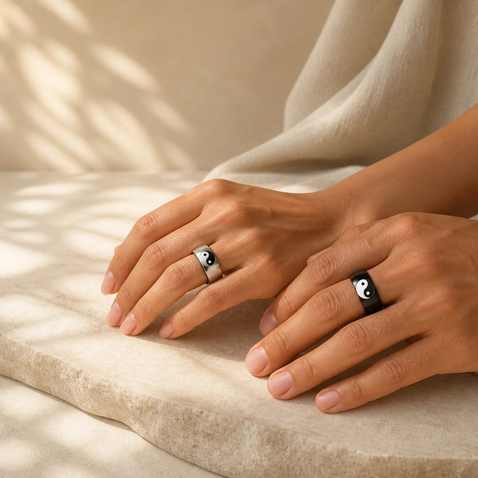 Yin Yang Balance Titanium Steel Couple Ring (Extra 40% Off | USE CODE: FS40) featuring Titanium Steel, Yin Yang Symbol