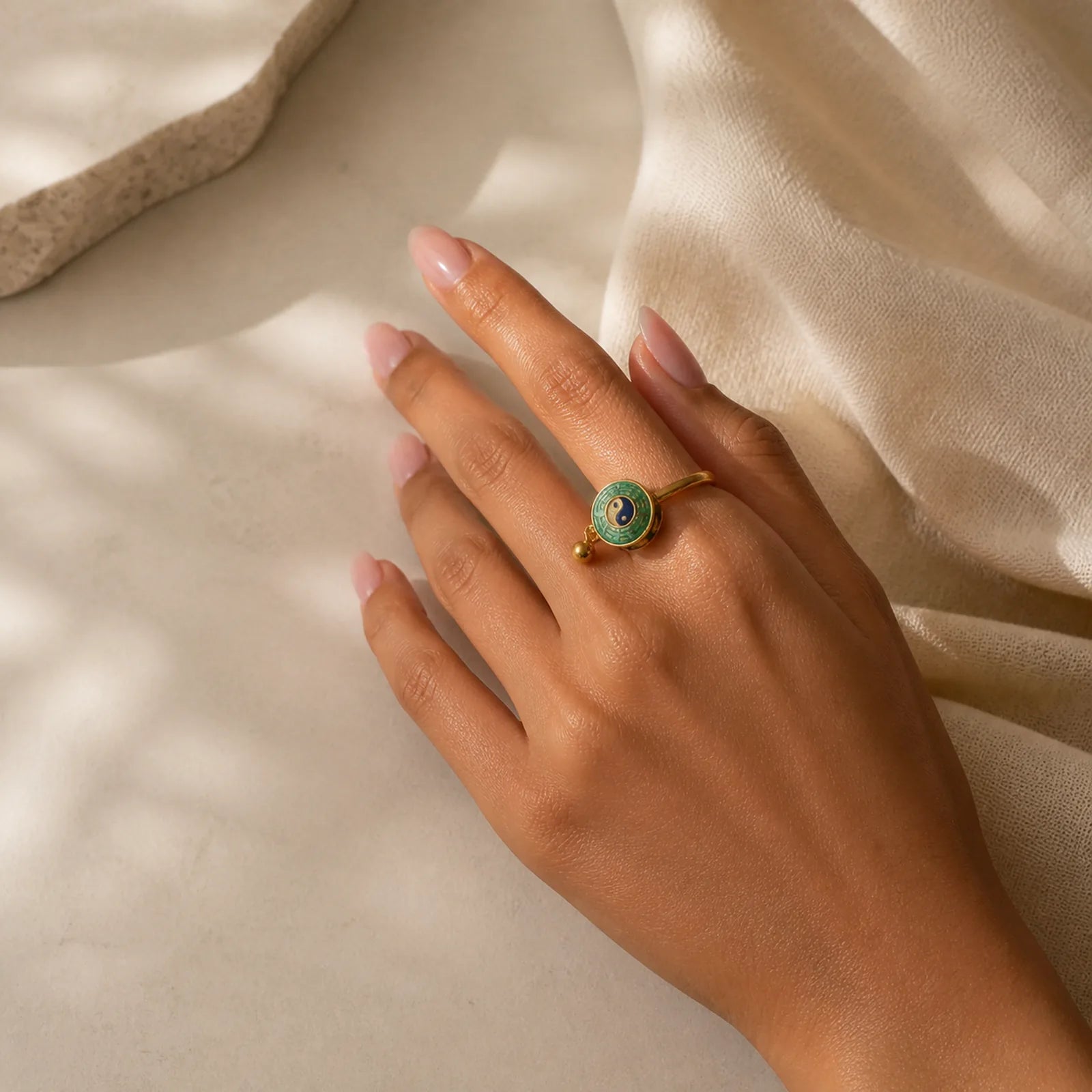 Yin Yang Copper Luck Wealth Rotatable Ring featuring Copper, Yin Yang Symbol