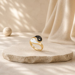 Yin Yang Symbol Adjustable Blessing Couple Ring featuring Yin Yang Symbol