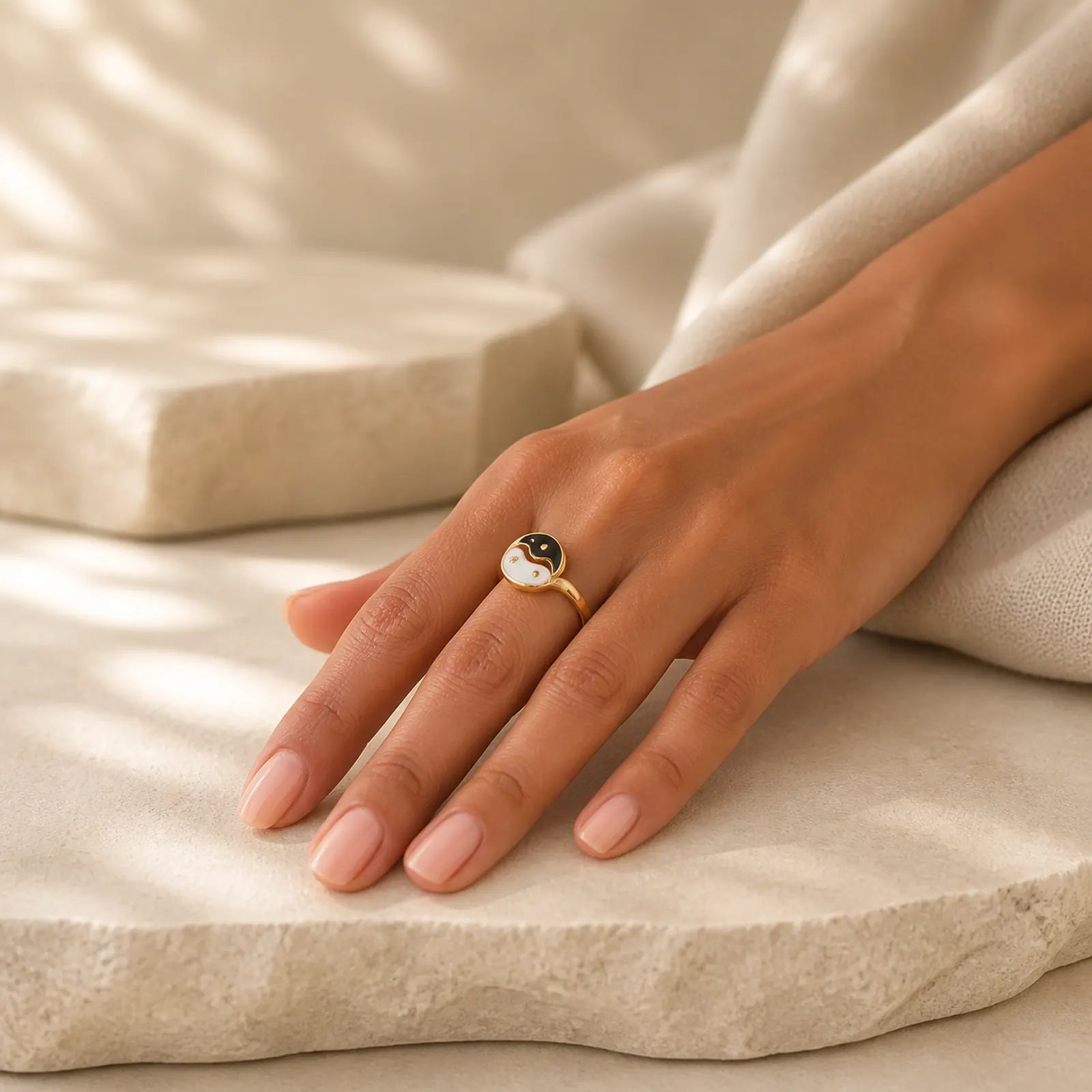 Yin Yang Symbol Adjustable Blessing Couple Ring featuring Yin Yang Symbol