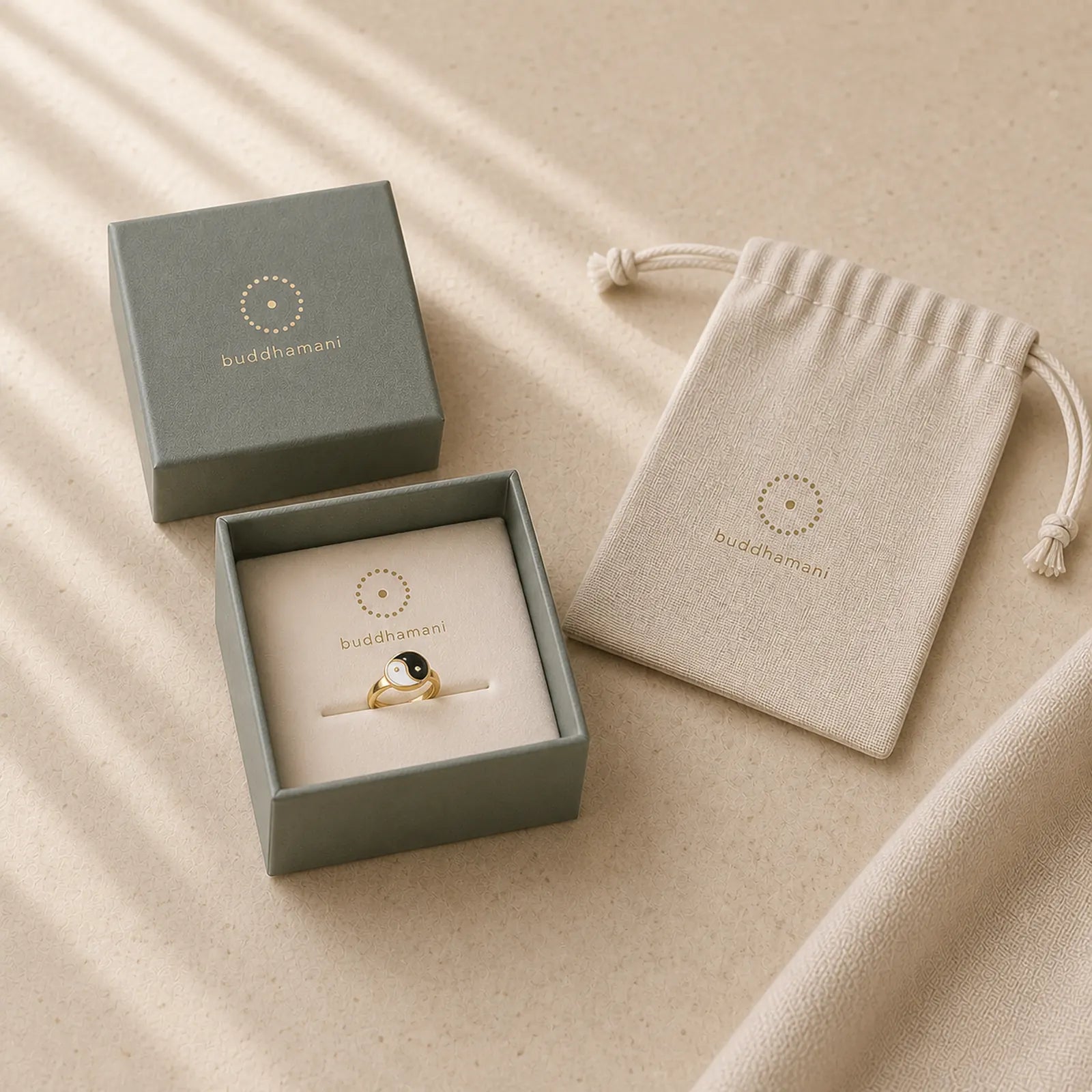 Yin Yang Symbol Adjustable Blessing Couple Ring featuring Yin Yang Symbol