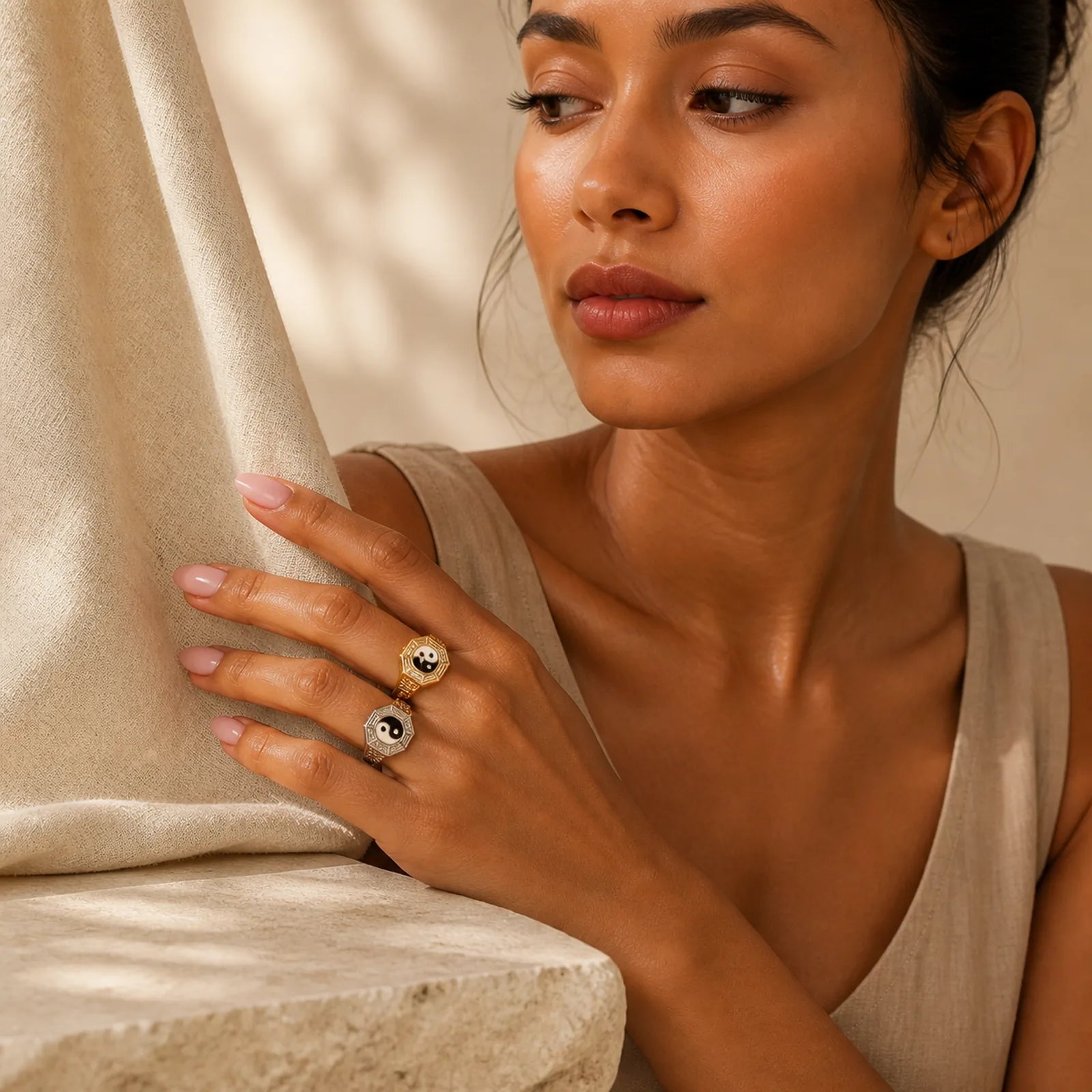 Yin Yang Symbol Copper Luck Ring featuring Yin Yang Symbol, Copper