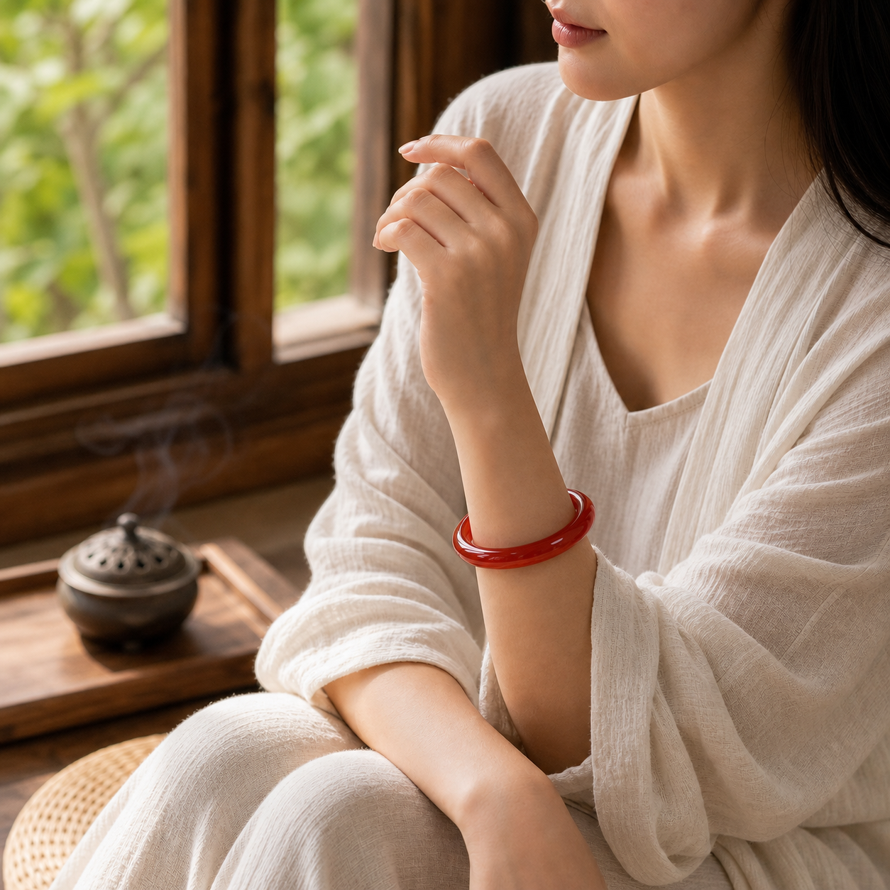 Buddhamani Natural Red Agate Confidence Bracelet Bangle