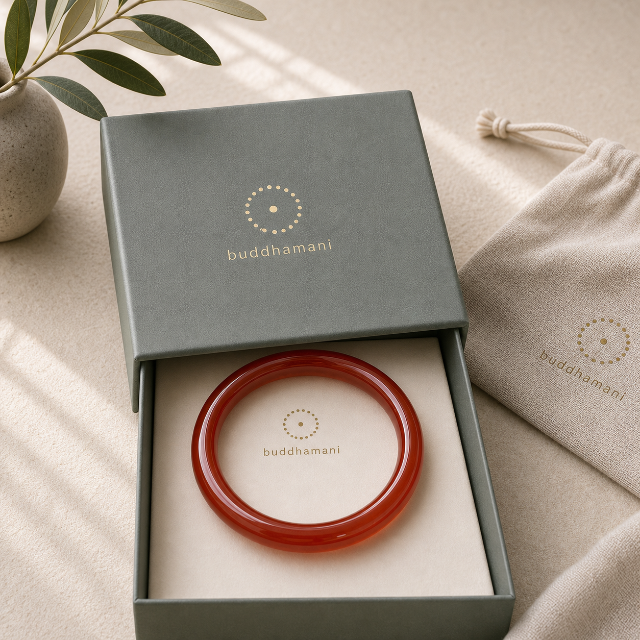 Buddhamani Natural Red Agate Confidence Bracelet Bangle